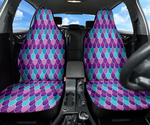 Image of Mermaid Skin Purple Blue Car Seat Covers, Mystical Front Seat Protectors, 2pc