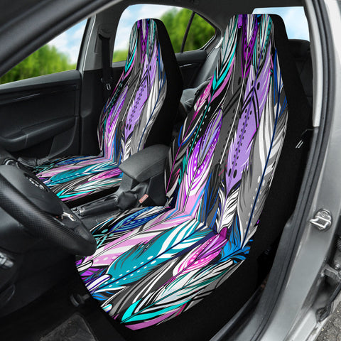 Image of Abstract Purple Feathers Car Seat Covers, Personalized Front Seat Protectors,