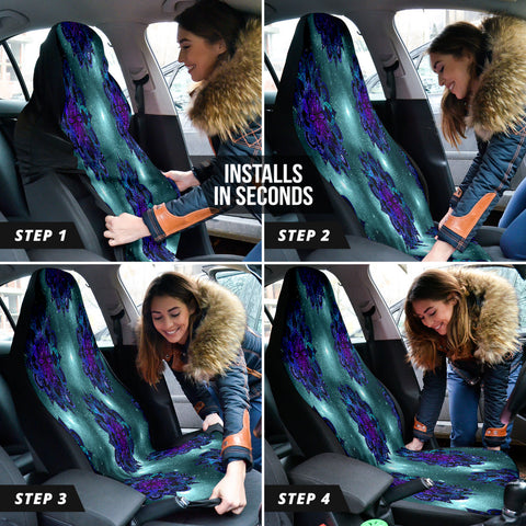 Image of Galaxy Purple Mandalas Car Seat Covers, Celestial Pattern, Cosmic Front
