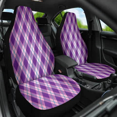 Image of Traditional Tartan Car Seat Covers, Purple Plaid Pattern, Classic Front Seat