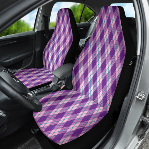 Image of Traditional Tartan Car Seat Covers, Purple Plaid Pattern, Classic Front Seat