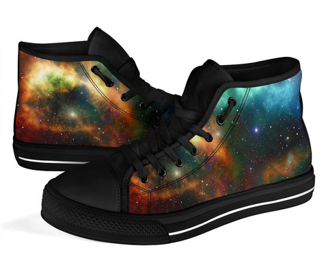 Image of Galactic Galaxy Women's High,Top Canvas Shoes, Cosmic Festival Sneakers, Quality