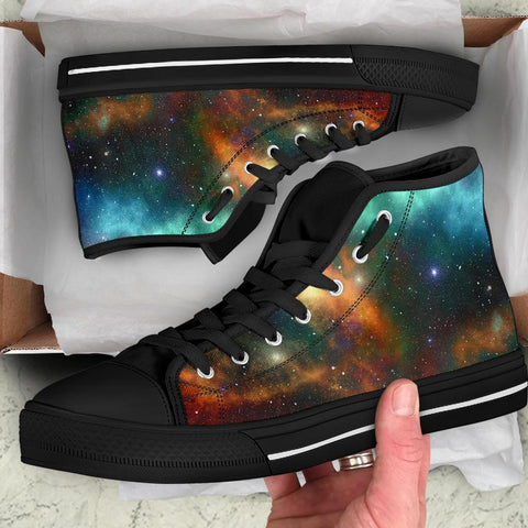Image of Galactic Galaxy Women's High,Top Canvas Shoes, Cosmic Festival Sneakers, Quality