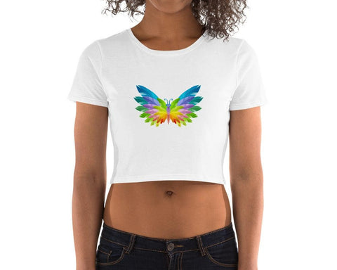 Image of Rainbow Butterfly Women’S Crop Tee, Fashion Style Cute crop top, casual outfit,