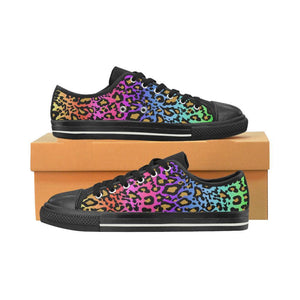 Rainbow Cheetah Colorful Womens Low Top Sneakers, Boho,Streetwear Hippie, Multi Colored, High Quality