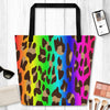 Rainbow Gradient Cheetah Animal Print Large Tote Bag, Weekender Tote/ Hospital