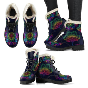 Rainbow Gradient Mandala Combat Boots,Hand Crafted,Multi Colored,Comfortable Boots,Decor Womens Boots,Combat Boots,Classic Boot, Ankle Boot