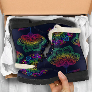 Rainbow Gradient Mandala Combat Boots,Hand Crafted,Multi Colored,Comfortable Boots,Decor Womens Boots,Combat Boots,Classic Boot, Ankle Boot