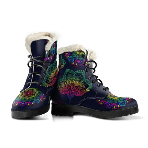 Image of Rainbow Gradient Mandala Combat Boots,Hand Crafted,Multi Colored,Comfortable Boots,Decor Womens Boots,Combat Boots,Classic Boot, Ankle Boot