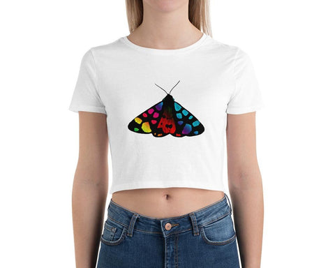 Image of Rainbow Moth Women’S Crop Tee, Fashion Style Cute crop top, casual outfit, Crop