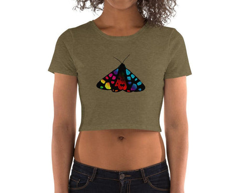 Image of Rainbow Moth Women’S Crop Tee, Fashion Style Cute crop top, casual outfit, Crop