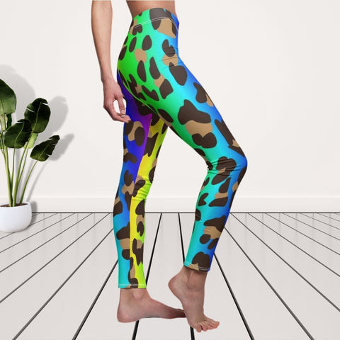 Image of Rainbow Stripe Cheetah Animal Print Multicolored Women's Cut & Sew Casual