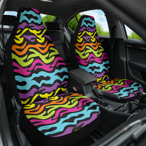 Rainbow Zebra Pattern Car Seat Covers, Colorful Front Seat Protectors, 2pc Auto