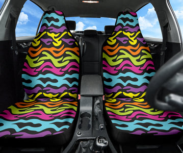 Rainbow Zebra Pattern Car Seat Covers, Colorful Front Seat Protectors, 2pc Auto