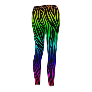 Rainbow Zebra Stripe Multicolored Women's Cut & Sew Casual Leggings, Yoga Pants,