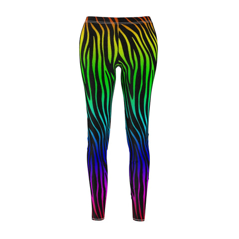 Image of Rainbow Zebra Stripe Multicolored Women's Cut & Sew Casual Leggings, Yoga Pants,