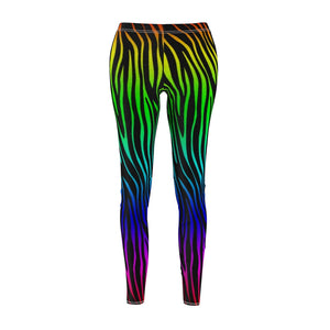 Rainbow Zebra Stripe Multicolored Women's Cut & Sew Casual Leggings, Yoga Pants,