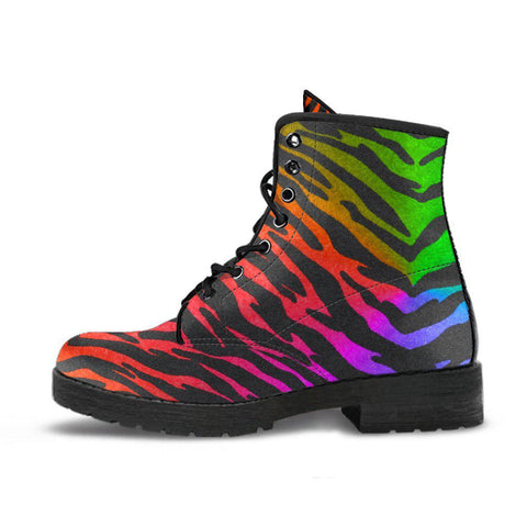 Image of Colorful Abstract Zebra Women's Vegan Leather Ankle Boots, Handcrafted, Festival