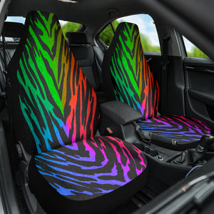 Rainbow Gradient Tiger Print Car Seat Covers, Colorful Front Seat Protectors,