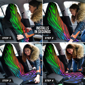 Rainbow Gradient Tiger Print Car Seat Covers, Colorful Front Seat Protectors,