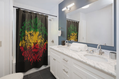 Image of Rasta Lion Green Yellow Red Multicolored Shower Curtains, Water Proof Bath Decor