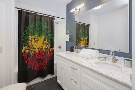 Rasta Lion Green Yellow Red Multicolored Shower Curtains, Water Proof Bath Decor