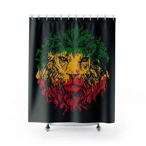 Image of Rasta Lion Green Yellow Red Multicolored Shower Curtains, Water Proof Bath Decor