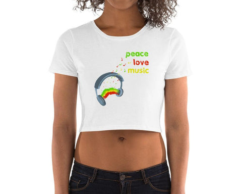Image of Rasta Peace Love Music Headphones Women’S Crop Tee, Fashion Style Cute crop top,