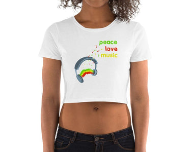 Rasta Peace Love Music Headphones Women’S Crop Tee, Fashion Style Cute crop top,