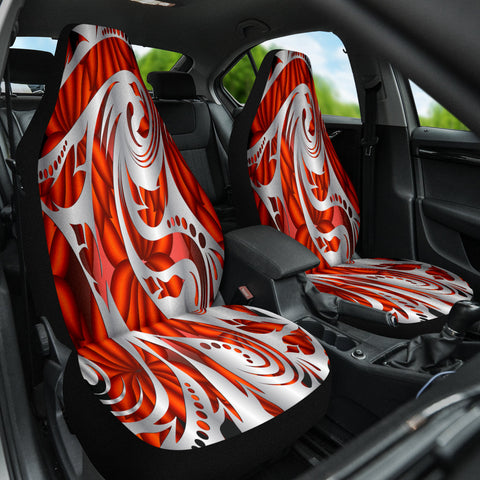 Image of 3D Floral Pattern, Red Car Seat Covers, Botanical Front Seat Protectors, 2pc
