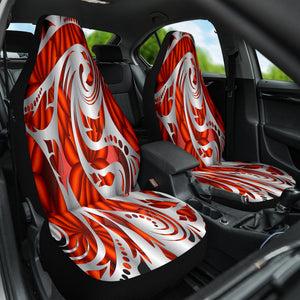 3D Floral Pattern, Red Car Seat Covers, Botanical Front Seat Protectors, 2pc