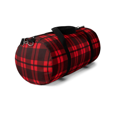 Image of Red And Black Plaid Duffel Bag, Weekender Bags/ Baby Bag/ Travel Bag/ Hospital