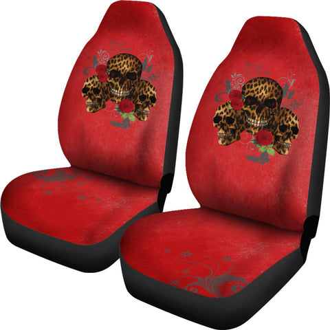 Image of Red Animal Print Skull Car Seat Covers,Car Seat Covers Pair,Car Seat Protector,Car Accessory,Front Seat Covers,Seat Cover for Car