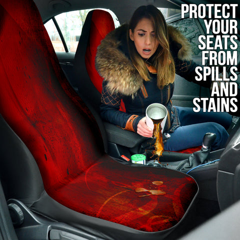 Image of Abstract Grunge Red Black Car Seat Covers, Distressed Front Seat Protectors,