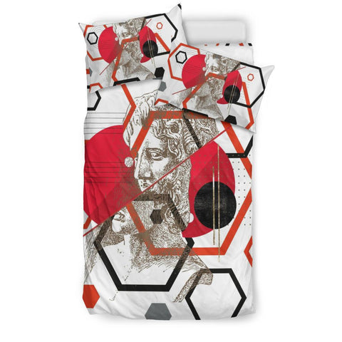 Image of Red Black And White Geometric Statue Doona Cover, Twin Duvet Cover,Multi Colored,Quilt Cover,Bedroom Set,Bedding Set,Pillow Cases Bed Room