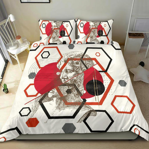 Image of Red Black And White Geometric Statue Doona Cover, Twin Duvet Cover,Multi Colored,Quilt Cover,Bedroom Set,Bedding Set,Pillow Cases Bed Room