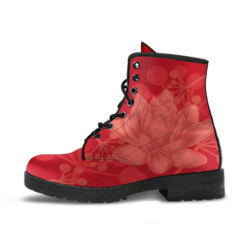 Image of Red Blooming Lotus Vegan Leather Women's Boots, Hippie Classic
