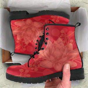Red Blooming Lotus Vegan Leather Women's Boots, Hippie Classic
