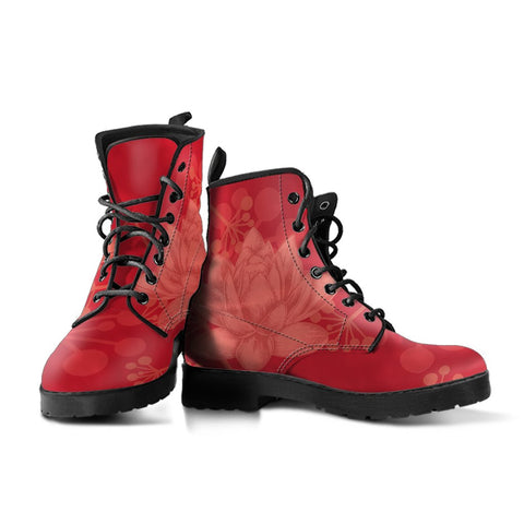 Image of Red Blooming Lotus Vegan Leather Women's Boots, Hippie Classic