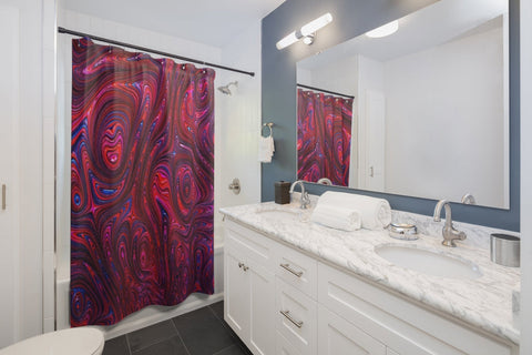Image of Red Blue Multicolored Marble Abstract Swirl Shower Curtains, Water Proof Bath