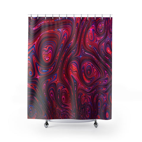 Image of Red Blue Multicolored Marble Abstract Swirl Shower Curtains, Water Proof Bath