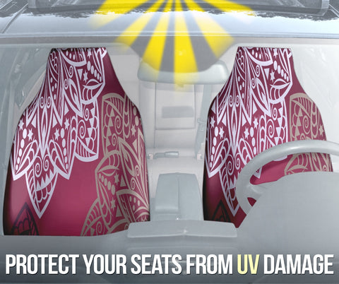 Image of Red Bohemian Mandala Car Seat Covers, Front Seat Protectors, Ethnic