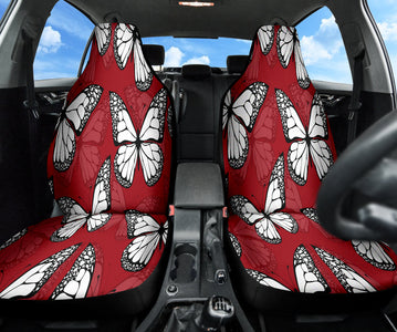 Boho Red Butterflies Car Seat Covers | Whimsical Front Seat Protectors | 2pc