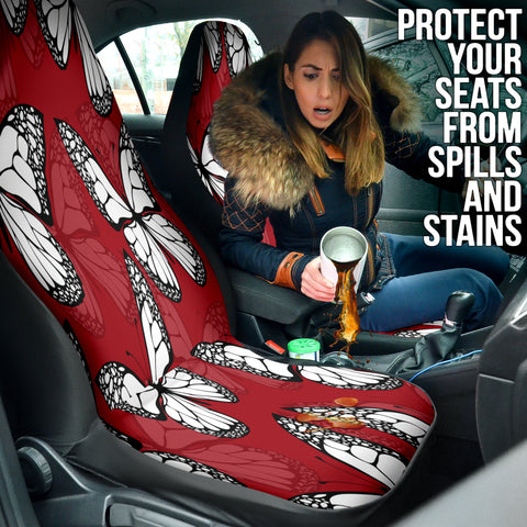 Image of Boho Red Butterflies Car Seat Covers | Whimsical Front Seat Protectors | 2pc