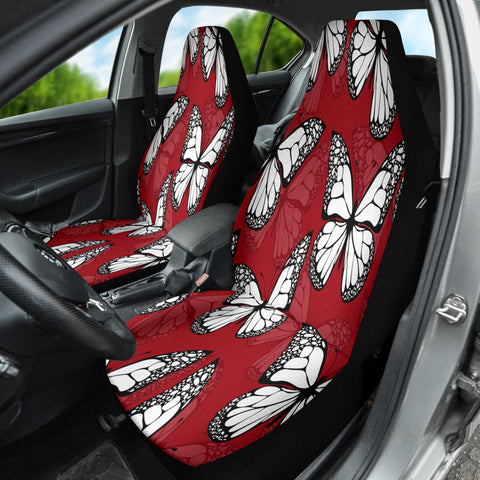 Image of Boho Red Butterflies Car Seat Covers | Whimsical Front Seat Protectors | 2pc