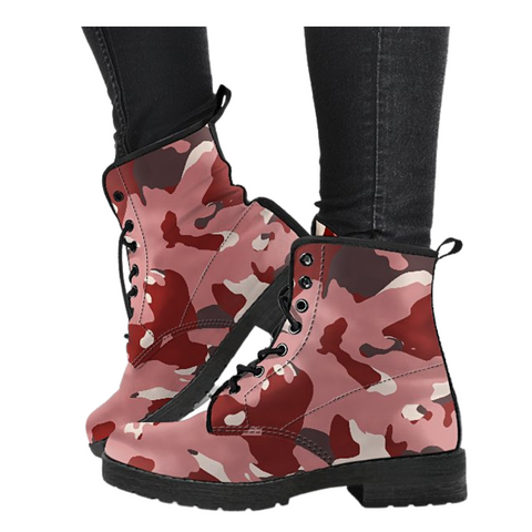 Image of Red Camouflage Women's Ankle Boots , Vegan Leather, Bohemian Style, Handcrafted,