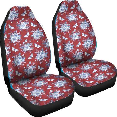 Image of Red Floral Victorian 2 Front Car Seat Covers Car Seat Covers,Car Seat Covers Pair,Car Seat Protector,Car Accessory,Front Seat Covers,