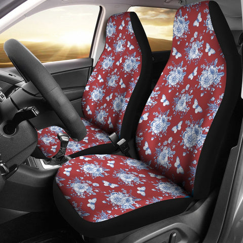 Image of Red Floral Victorian 2 Front Car Seat Covers Car Seat Covers,Car Seat Covers Pair,Car Seat Protector,Car Accessory,Front Seat Covers,