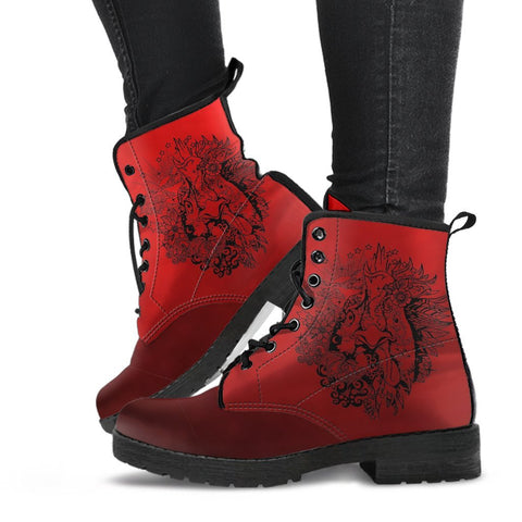 Image of Red Rooster Gradient, Vegan Leather Women's Boots, Lace,Up Boho Hippie Style,