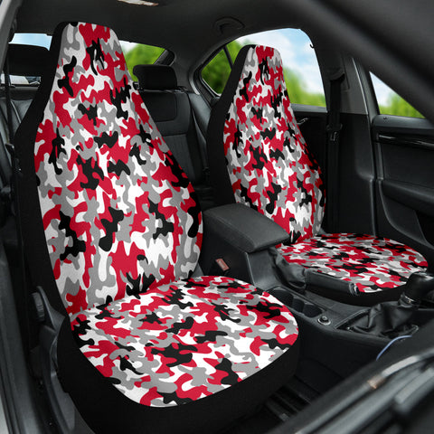 Image of Red Gray Camo Car Seat Covers, Camouflage Auto Accessories, 2pc Front Seat